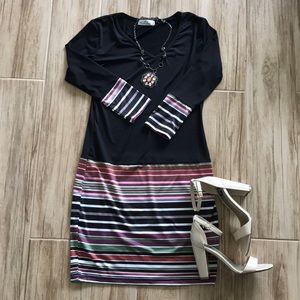Multicolored striped black bodycon dress
